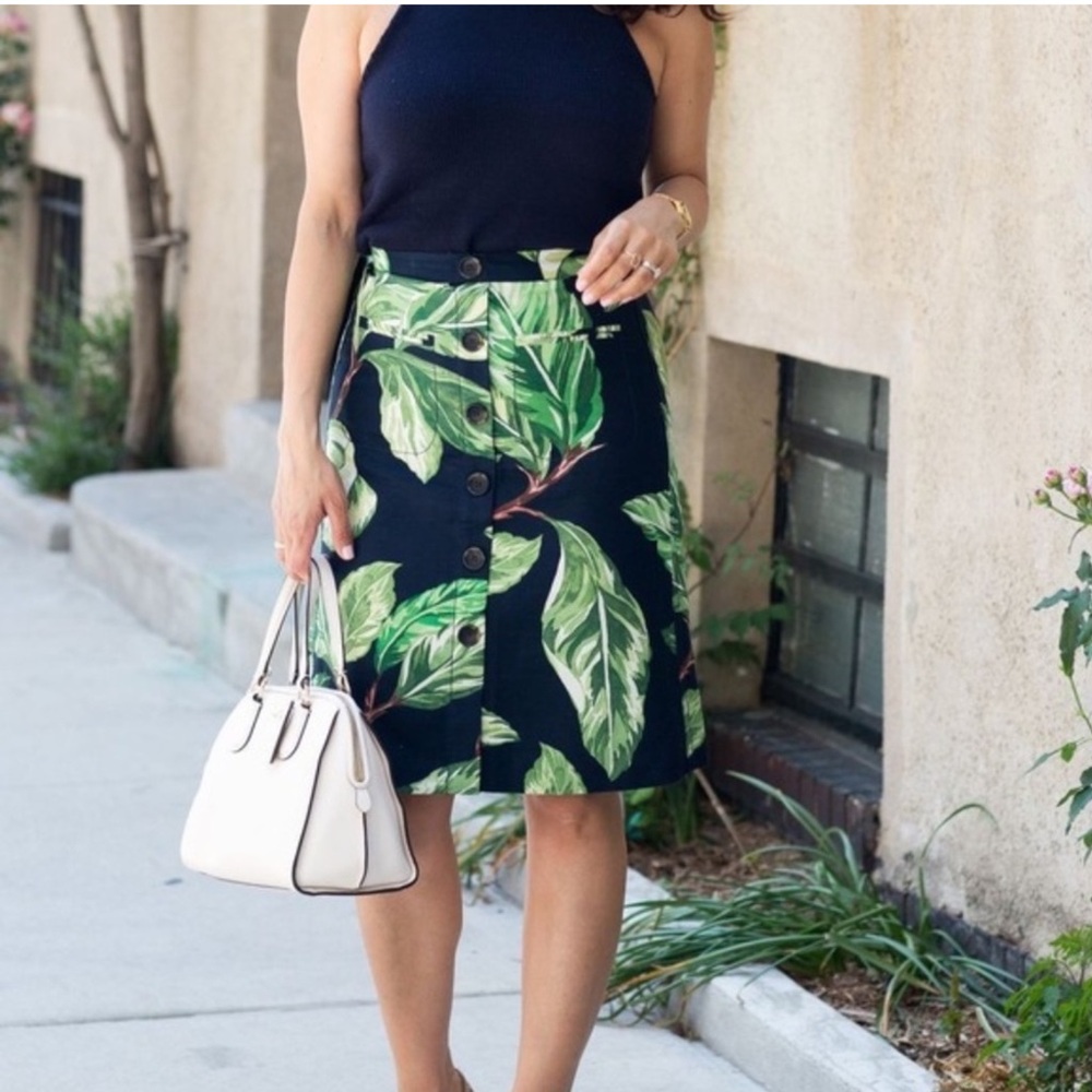 NEW ANN TAYLOR FACTORY LINED LINEN COTTON BLEND A-LINE SKIRT TROPICAL NAVY GREEN
